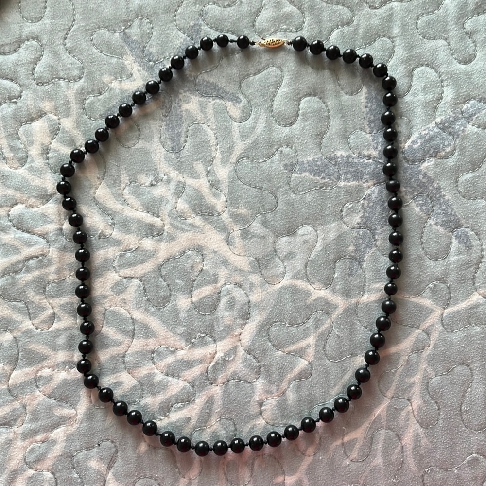 Nice Vintage Black Bead Necklace 14k Clasp